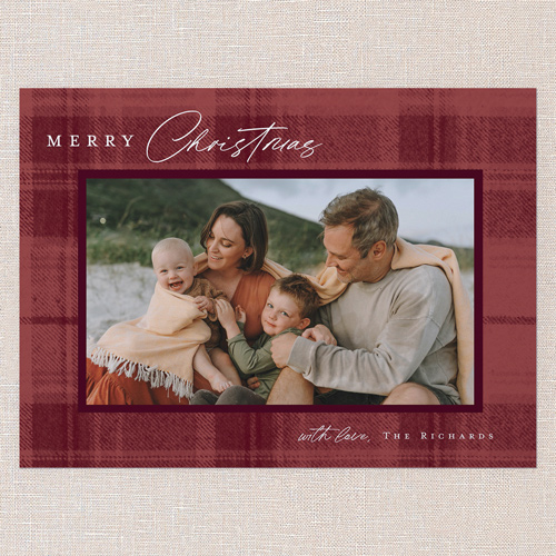 Tonal Plaid Holiday Card, Red, 6x8 Flat, Christmas, Signature Smooth Cardstock, Square, Velvet