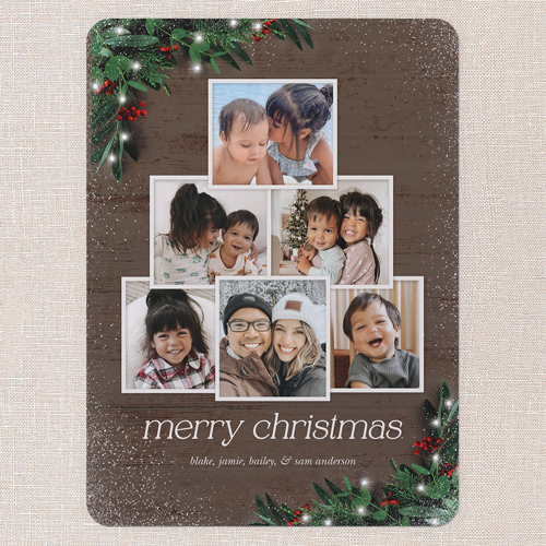 Botanical Photo Tree Holiday Card, Brown, 6x8 Flat, Christmas, Pearl Shimmer Cardstock, Rounded, Volcano