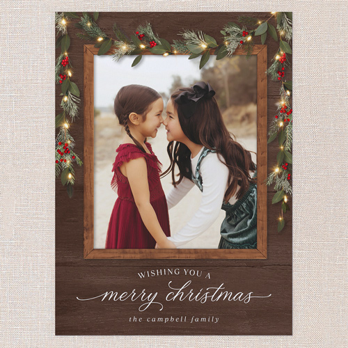 Gorgeous Frosty Garland Holiday Card, Brown, none, 6x8 Flat, Christmas, Pearl Shimmer Cardstock, Square, Deep Chocolate