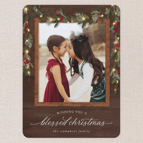 Gorgeous Frosty Garland Holiday Card, none, Brown, 6x8 Flat, Religious, 100% Recycled Cardstock , Rounded, Deep Chocolate