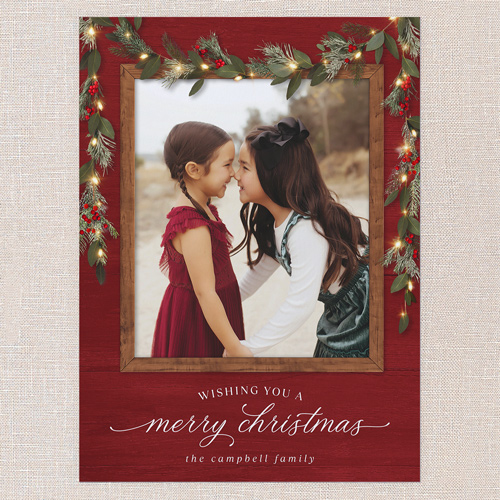 Gorgeous Frosty Garland Holiday Card, Red, none, 6x8 Flat, Christmas, Pearl Shimmer Cardstock, Square, Radish