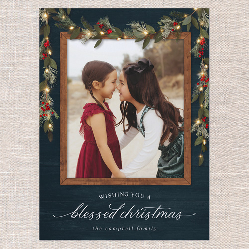 Gorgeous Frosty Garland Holiday Card, Blue, none, 6x8 Flat, Religious, Luxe Double-Thick Cardstock, Square, Slate Blue