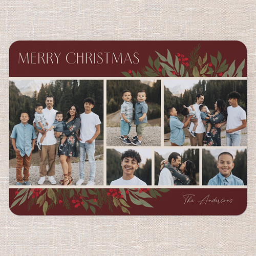 Botanicals Gallery Holiday Card, Red, 6x8 Flat, Christmas, Signature Smooth Cardstock, Rounded, Velvet