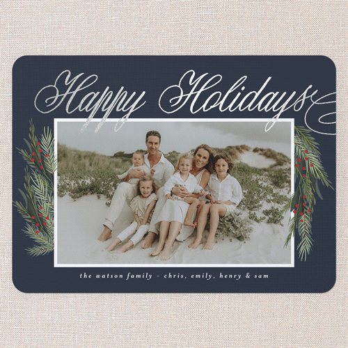 Winter Retreat Holiday Card, Blue, Silver Foil, 6x8 Flat, Holiday, Signature Smooth Cardstock, Rounded, Blue