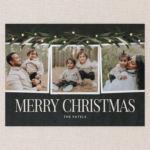 Beaming Laurel Holiday Card, Black, none, 6x8 Flat, Christmas, Pearl Shimmer Cardstock, Square, Black