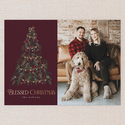 Beautiful Tree Holiday Card, Red, 6x8 Flat, Religious, Luxe Double-Thick Cardstock, Square, Rich Burgundy