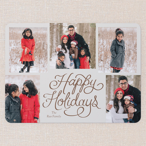 Calligraphic Pen Holiday Card, Brown, 6x8 Flat, Holiday, 100% Recycled Cardstock , Rounded, Clove