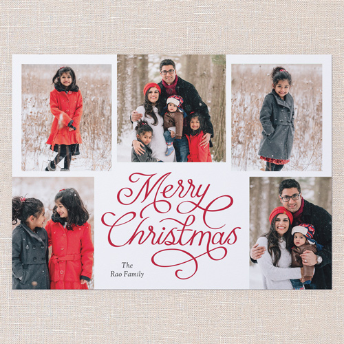 Calligraphic Pen Holiday Card, White, 6x8 Flat, Christmas, Signature Smooth Cardstock, Square, White