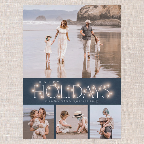 Rustic Bulbs Holiday Card, Blue, 6x8 Flat, Holiday, Pearl Shimmer Cardstock, Square, Navy