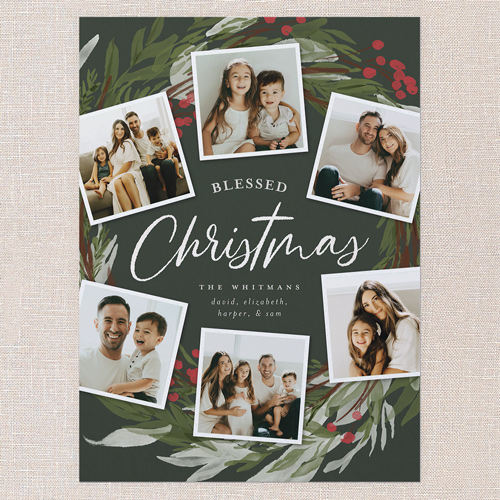 Wreath Photos Holiday Card, Green, 6x8 Flat, Religious, Pearl Shimmer Cardstock, Square, Pine