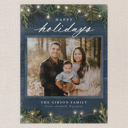 Earnest Evergreen Holiday Card, Blue, none, 6x8 Flat, Holiday, Pearl Shimmer Cardstock, Square, Blue