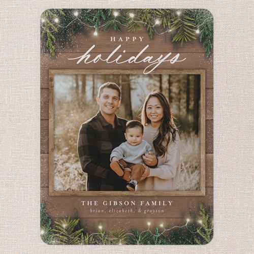 Earnest Evergreen Holiday Card, Beige, none, 6x8 Flat, Holiday, Pearl Shimmer Cardstock, Rounded, Rye