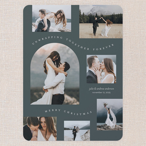 Wavy Wanderlust Holiday Card, Grey, 6x8 Flat, Christmas, 100% Recycled Cardstock , Rounded, Burnt Ash