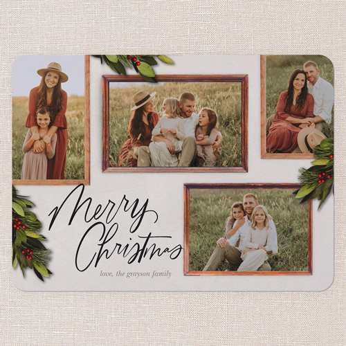 Rustic Berry Frames Holiday Card, White, 6x8 Flat, Christmas, 100% Recycled Cardstock , Rounded, Almond