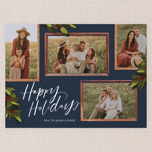 Rustic Berry Frames Holiday Card, Blue, 6x8 Flat, Holiday, Pearl Shimmer Cardstock, Square, Indigo