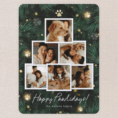 Pine Paws Holiday Card, Green, 6x8 Flat, Holiday, Signature Smooth Cardstock, Rounded, Spruce Green