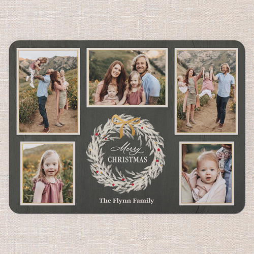 Wreath Gathering Holiday Card, Green, 6x8 Flat, Christmas, Signature Smooth Cardstock, Rounded, Tree