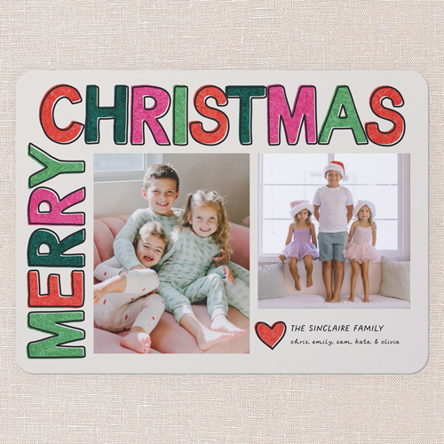 Color Pop Wishes Holiday Card, Grey, 6x8 Flat, Christmas, Signature Smooth Cardstock, Rounded, Whisper Gray