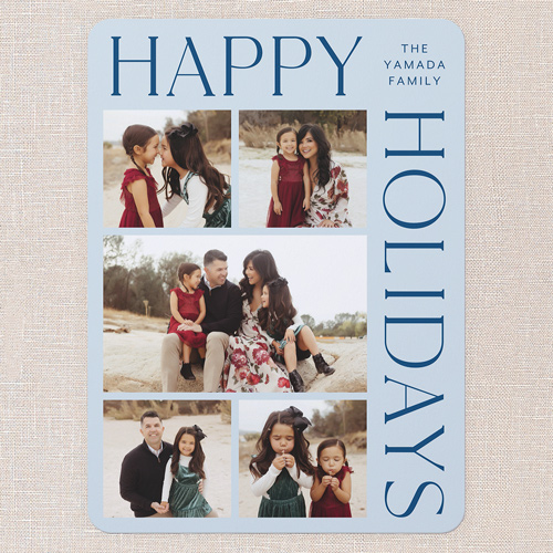 Elegant Grid Holiday Card, Blue, 6x8 Flat, Holiday, 100% Recycled Cardstock , Rounded, Cobalt