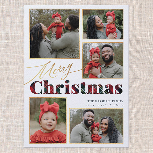 Plaid Greeting Holiday Card, White, 6x8 Flat, Christmas, 100% Recycled Cardstock , Square, White