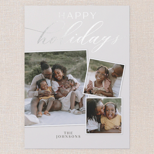 Luxe Scripted Holiday Card, Beige, Silver Foil, 6x8 Flat, Holiday, Signature Smooth Cardstock, Square, Cream