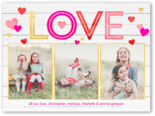Woodgrain Love Valentine's Card, Pink, Pearl Shimmer Cardstock, Square