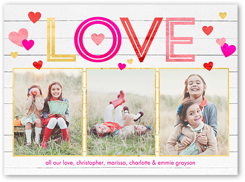 Woodgrain Love Valentine's Card, Pink, Signature Smooth Cardstock, Square