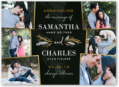 Sweet Snapshots Collage Wedding Announcement, Black, 6x8 Flat, Signature Smooth Cardstock, Square