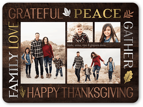 Gathering Thanks Fall Greeting, Brown, 6x8 Flat, 100% Recycled Cardstock , Rounded