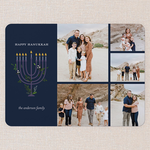 Menorah Memories Hanukkah Card, Blue, 6x8 Flat, Hanukkah, Pearl Shimmer Cardstock, Rounded, Indigo
