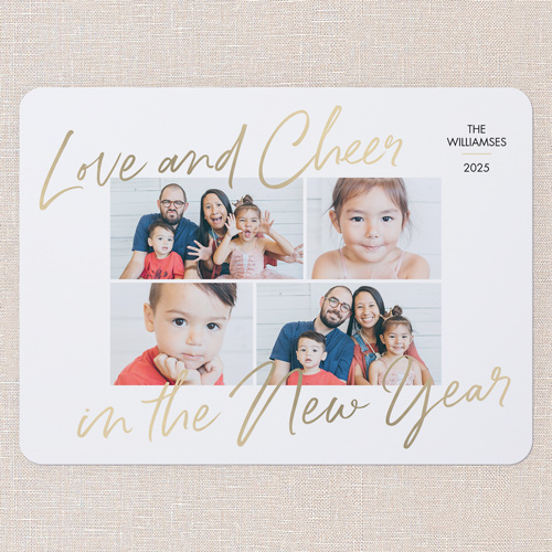 Cheerful New Year New Year's Card, White, 6x8 Flat, New Year, 100% Recycled Cardstock , Rounded
