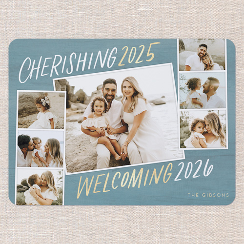 Welcoming Year New Year's Card, Blue, 6x8 Flat, New Year, Signature Smooth Cardstock, Rounded, Celeste