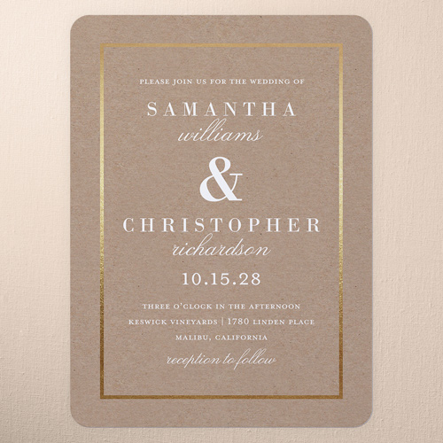 Simple Solid Frame Wedding Invitation, Beige, Pearl Shimmer Cardstock, Rounded