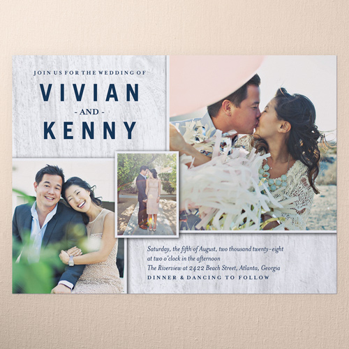 White Picket Fence Wedding Invitation, Grey, Pearl Shimmer Cardstock, Square