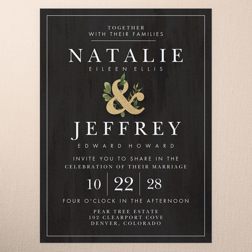 Verdant Union Wedding Invitation, Black, 6x8 Flat, Luxe Double-Thick Cardstock, Square