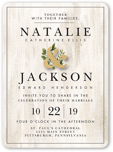 Verdant Union Wedding Invitation, Beige, 6x8 Flat, Pearl Shimmer Cardstock, Rounded, Antique White