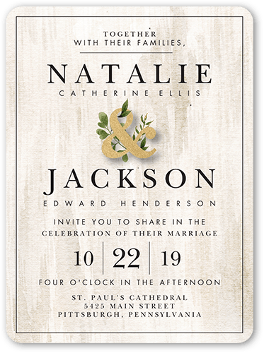 Verdant Union Wedding Invitation, Beige, 6x8 Flat, Signature Smooth Cardstock, Rounded