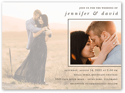 Layered Photos Wedding Invitation, White, 6x8 Flat, Pearl Shimmer Cardstock, Square