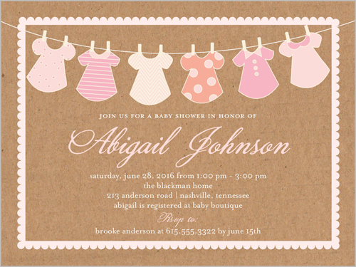 clothes line girl 4x5 baby shower invitation cards  shutterfly