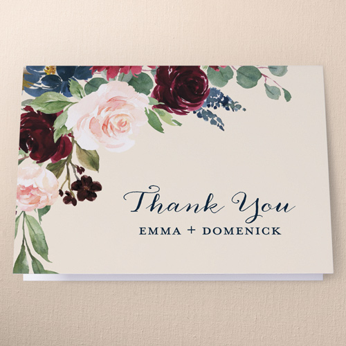 Exquisite Bouquet Thank You Card, Beige, 3x5, Matte, Folded Smooth Cardstock, Antique White
