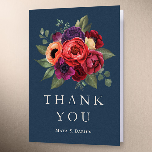 Blossom Burst Wedding Thank You Card, Blue, 3x5, Matte, Folded Smooth Cardstock, Midnight
