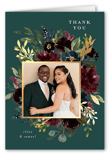 Bouquet Garland Wedding Thank You Card, Green, 3x5, Matte, Folded Smooth Cardstock