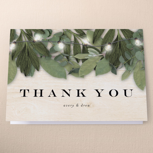 Lit Foliage Wedding Thank You Card, Beige, 3x5, Matte, Folded Smooth Cardstock, Nude