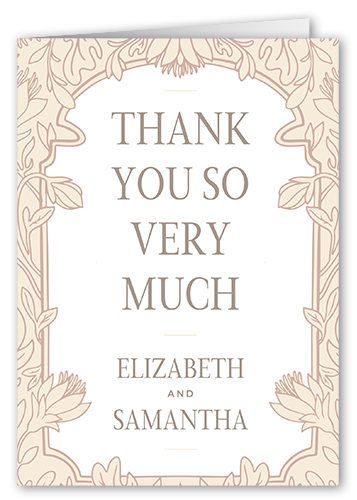 Newlywed Nouveau Thank You Card, White, 3x5, Matte, Folded Smooth Cardstock, Almond