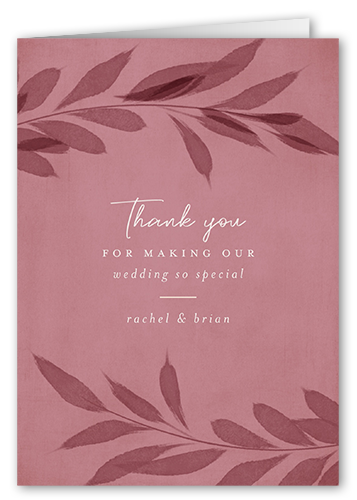 Pressed Leaves Thank You Card, Pink, 3x5, Matte, Folded Smooth Cardstock, Blush