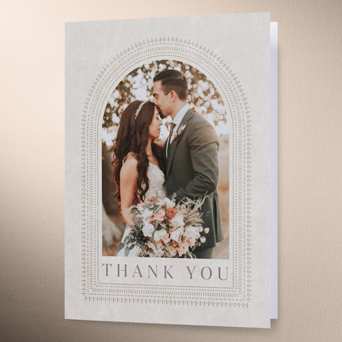 Baroque Border Wedding Thank You Card, Brown, 3x5, Write Your Own Greeting, Matte, Folded Smooth Cardstock, Taupe