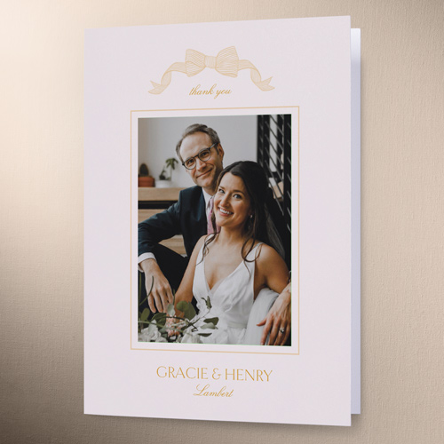 Classical Bow Wedding Thank You Card, Yellow, 3x5, Matte, Folded Smooth Cardstock, Golden