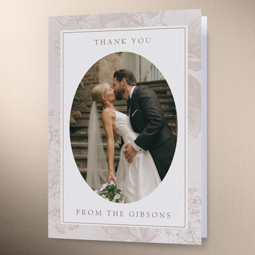 Antique Florals Wedding Thank You Card, Beige, 3x5, Matte, Folded Smooth Cardstock, Rye