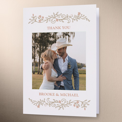 Botanical Trim Wedding Thank You Card, Beige, 3x5, Matte, Folded Smooth Cardstock, Antique White