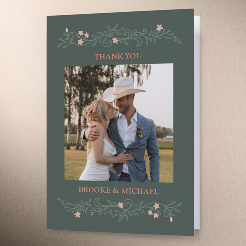 Botanical Trim Wedding Thank You Card, Green, 3x5, Matte, Folded Smooth Cardstock, Green